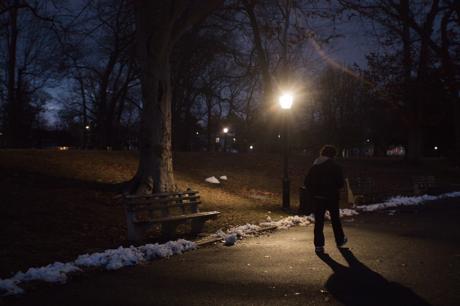 Man walking in Flushing Meadows Corona Park